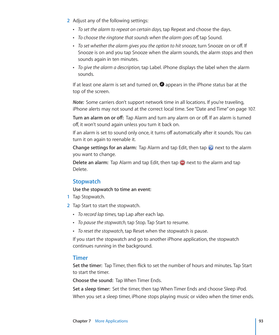 Stopwatch, Timer | Apple iPhone/iPhone 3G (User manual) User Manual | Page 93 / 154