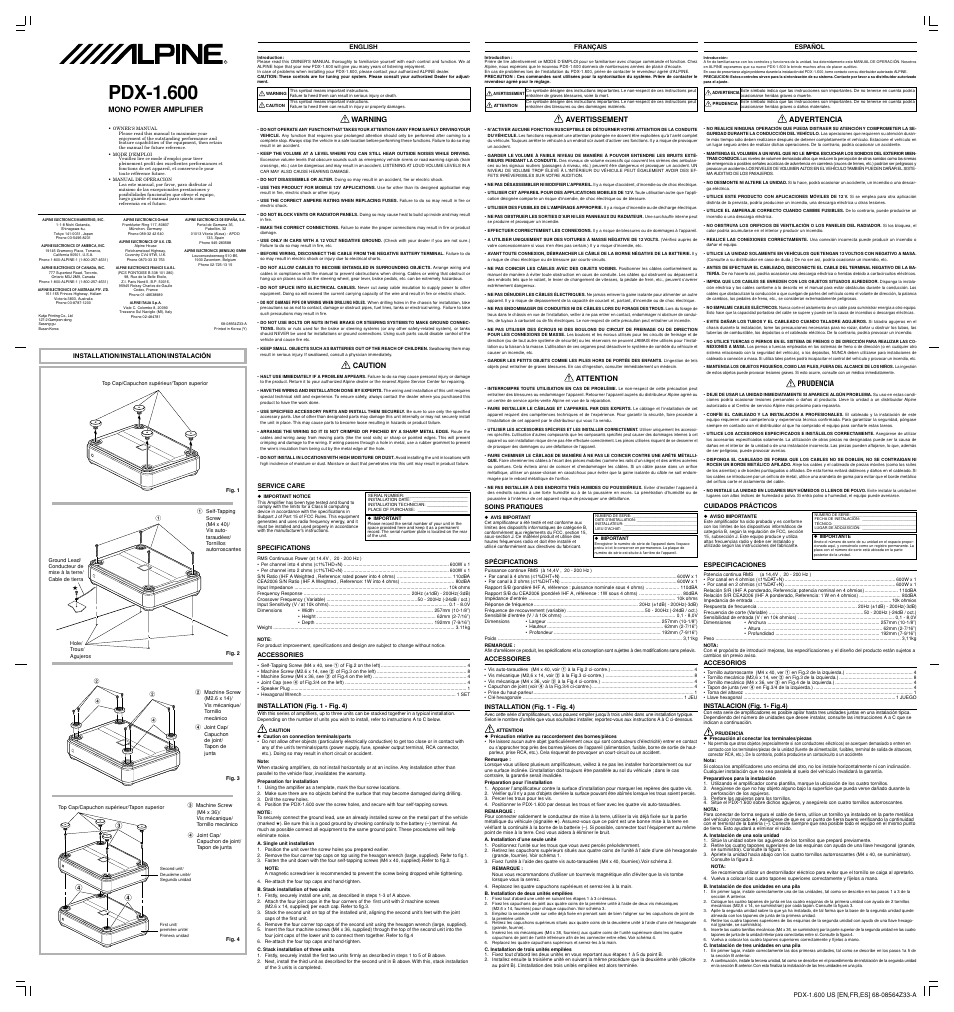 Alpine PDX-1.600 User Manual | 2 pages