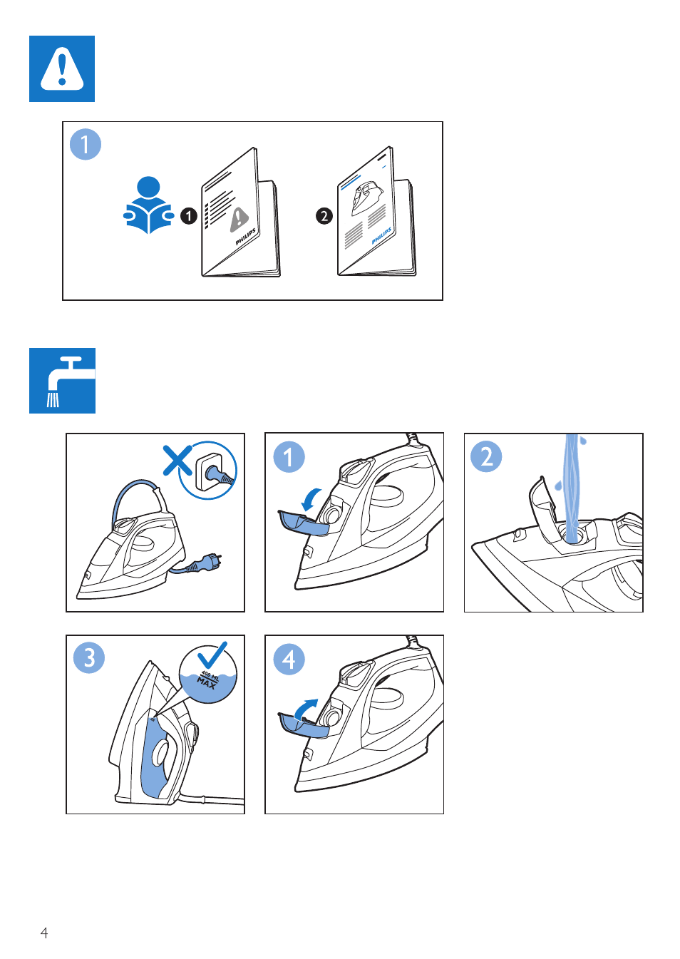 Philips Fer vapeur User Manual | Page 4 / 32