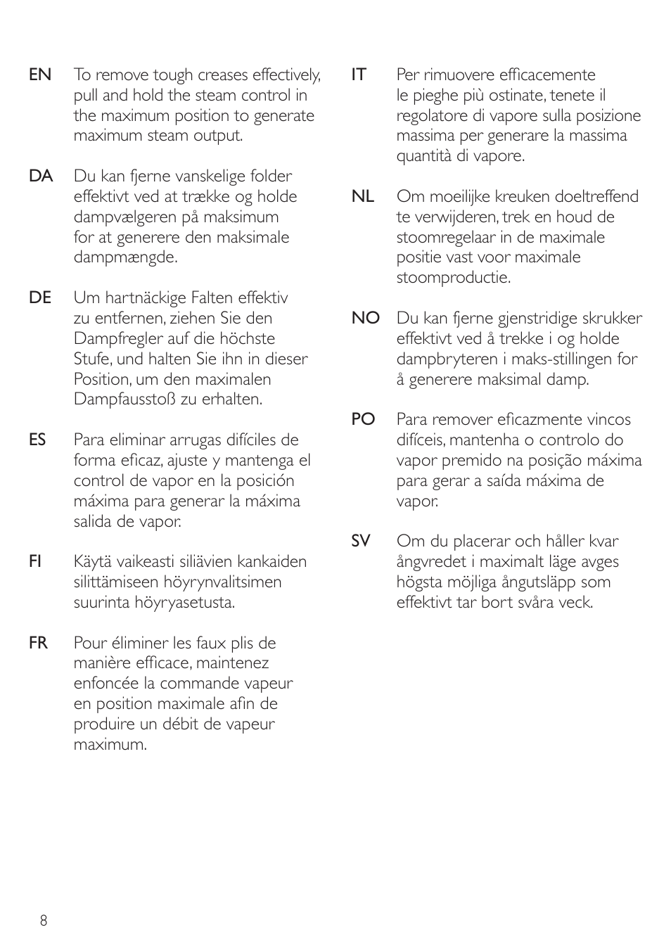 Philips Fer vapeur User Manual | Page 8 / 32