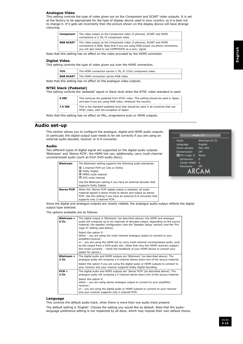 Audio set-up | Arcam DV29 User Manual | Page 15 / 42