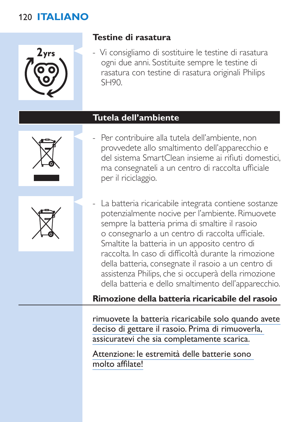 Philips SHAVER Series 9000 Rasoir électrique rasage à sec ou sous l'eau User Manual | Page 120 / 216