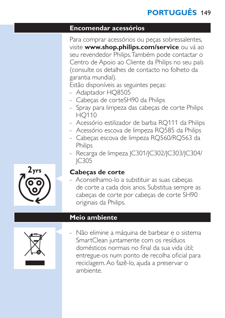 Philips SHAVER Series 9000 Rasoir électrique rasage à sec ou sous l'eau User Manual | Page 149 / 216