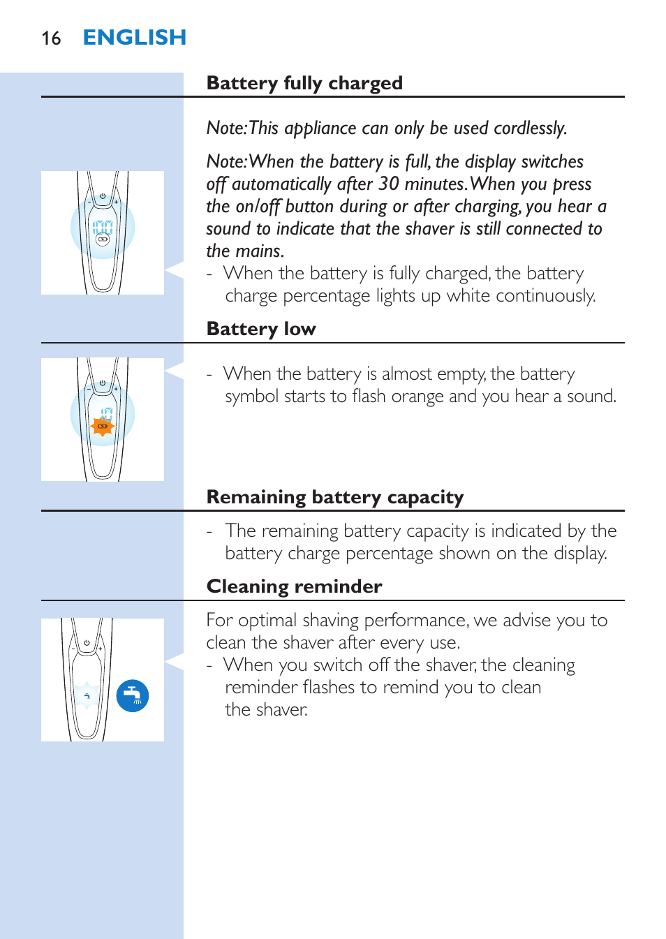 Philips SHAVER Series 9000 Rasoir électrique rasage à sec ou sous l'eau User Manual | Page 16 / 216
