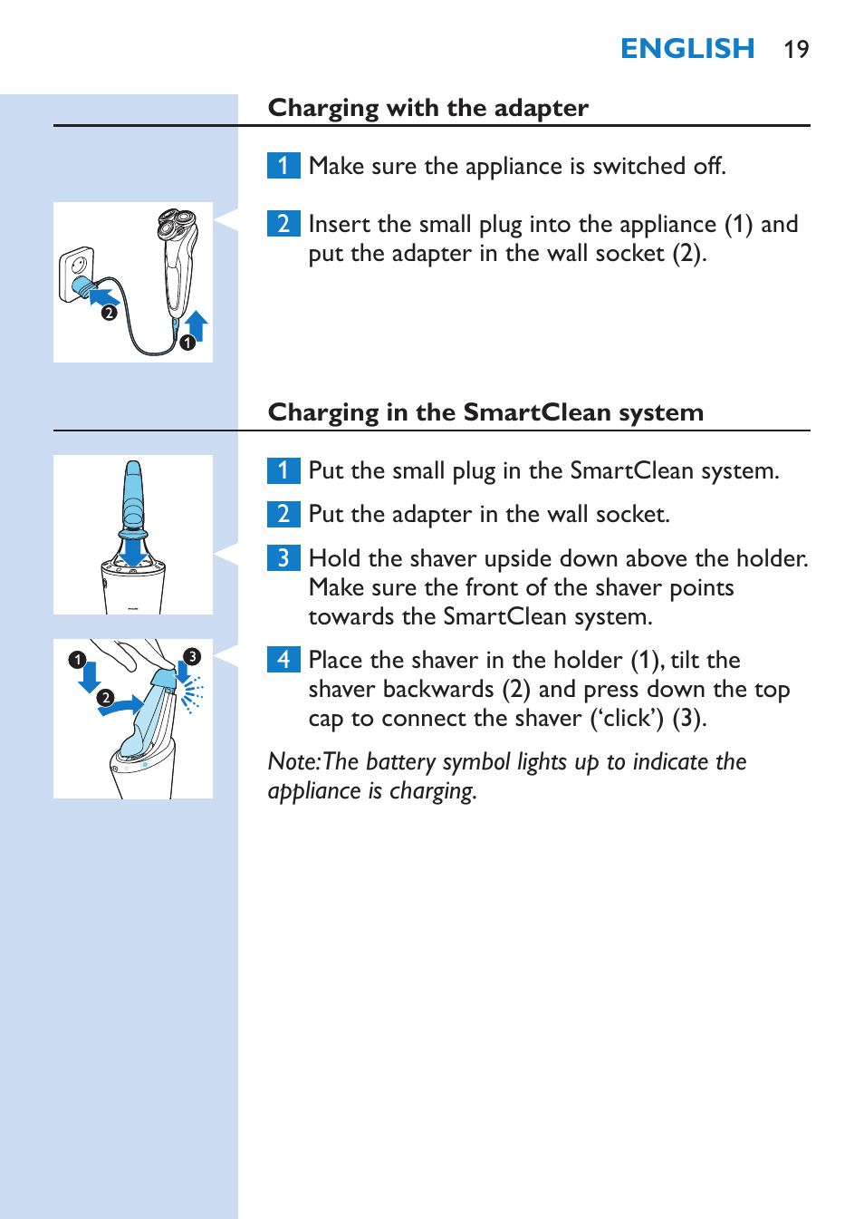 Philips SHAVER Series 9000 Rasoir électrique rasage à sec ou sous l'eau User Manual | Page 19 / 216