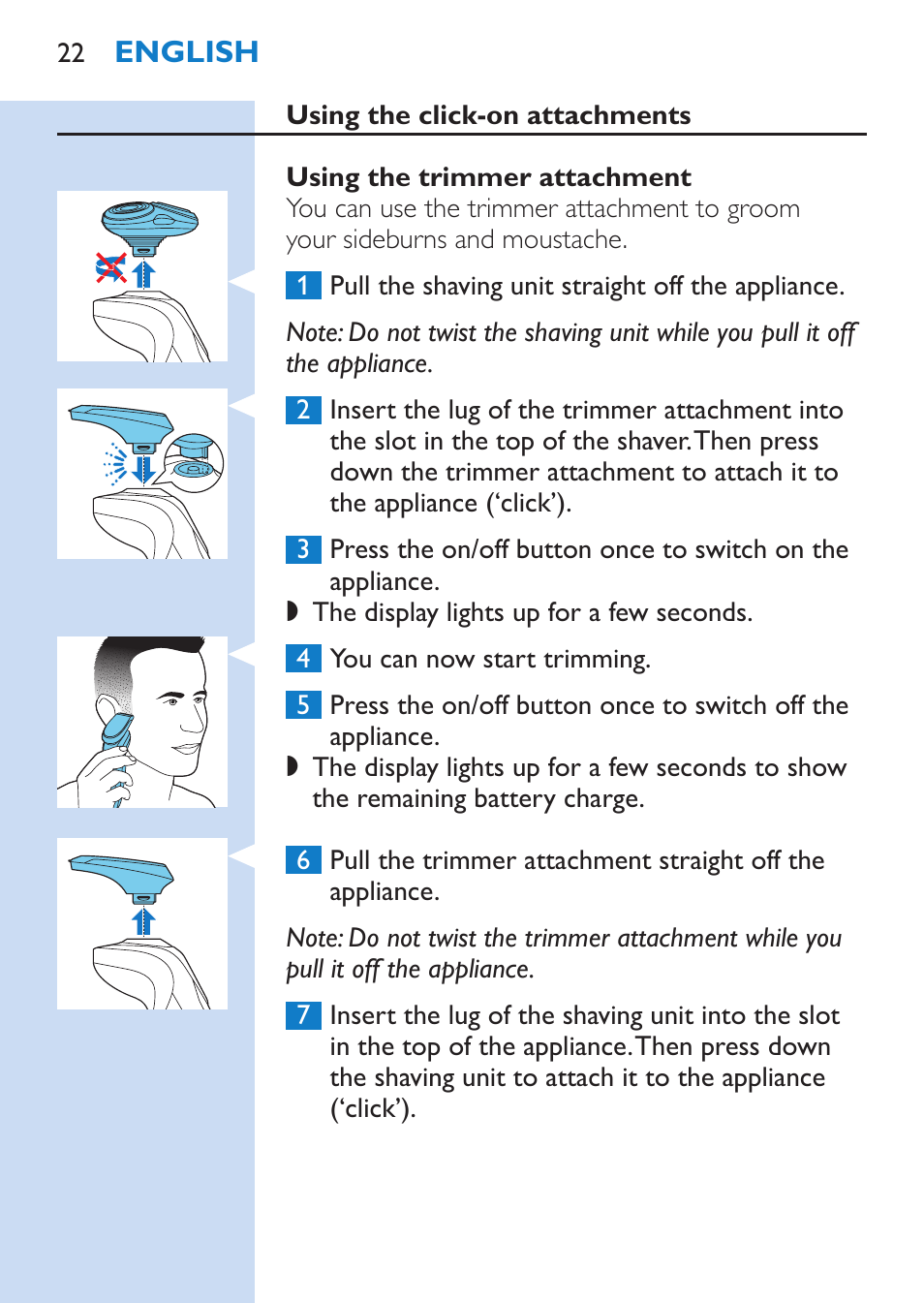 Philips SHAVER Series 9000 Rasoir électrique rasage à sec ou sous l'eau User Manual | Page 22 / 216