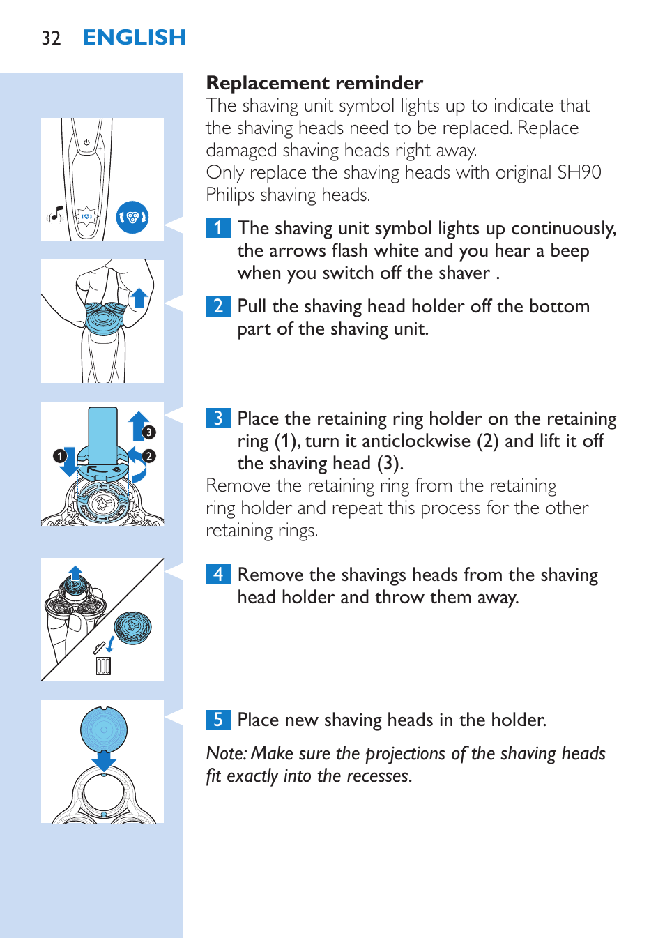 Philips SHAVER Series 9000 Rasoir électrique rasage à sec ou sous l'eau User Manual | Page 32 / 216