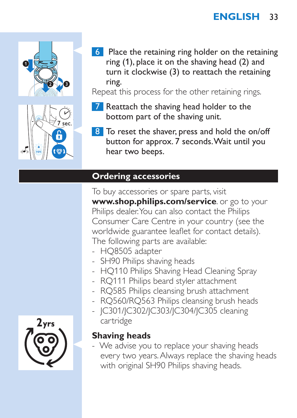 Philips SHAVER Series 9000 Rasoir électrique rasage à sec ou sous l'eau User Manual | Page 33 / 216