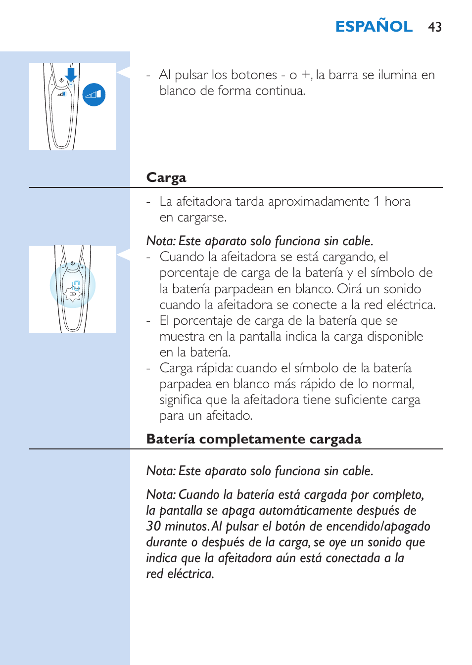 Philips SHAVER Series 9000 Rasoir électrique rasage à sec ou sous l'eau User Manual | Page 43 / 216