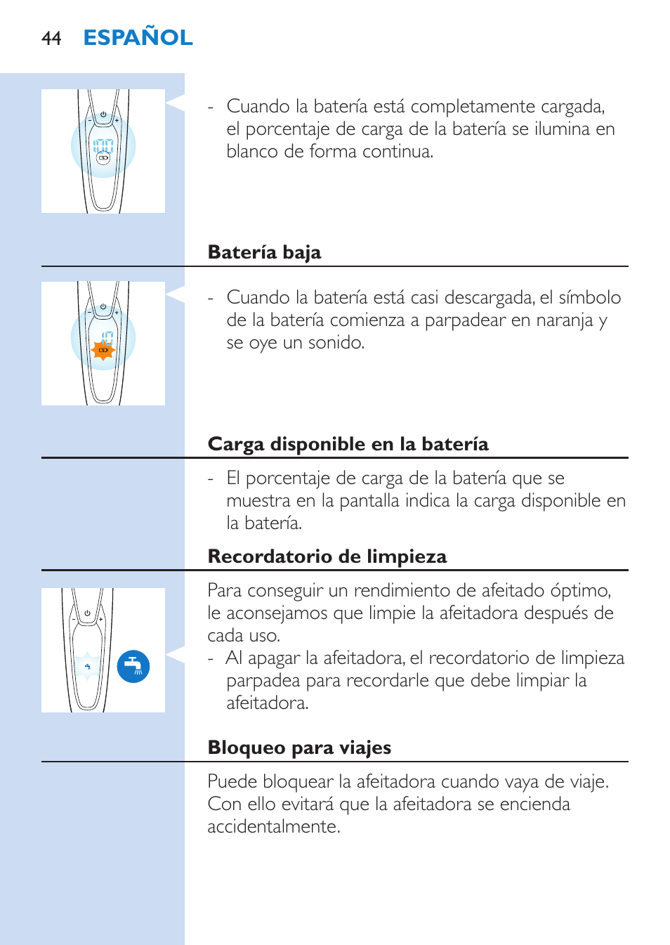 Philips SHAVER Series 9000 Rasoir électrique rasage à sec ou sous l'eau User Manual | Page 44 / 216