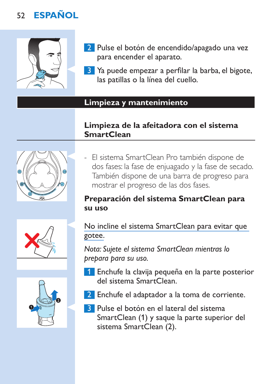 Philips SHAVER Series 9000 Rasoir électrique rasage à sec ou sous l'eau User Manual | Page 52 / 216