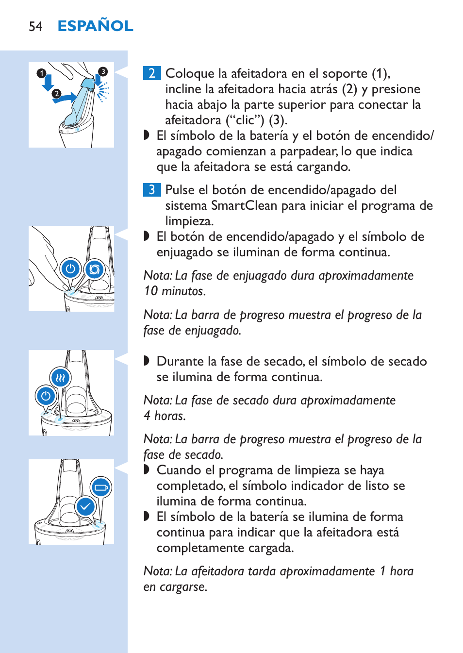 Philips SHAVER Series 9000 Rasoir électrique rasage à sec ou sous l'eau User Manual | Page 54 / 216