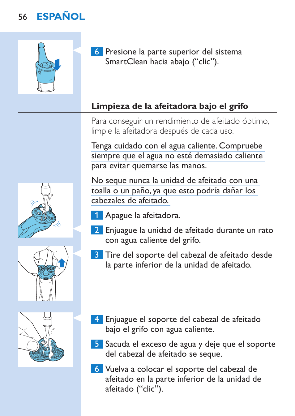 Philips SHAVER Series 9000 Rasoir électrique rasage à sec ou sous l'eau User Manual | Page 56 / 216