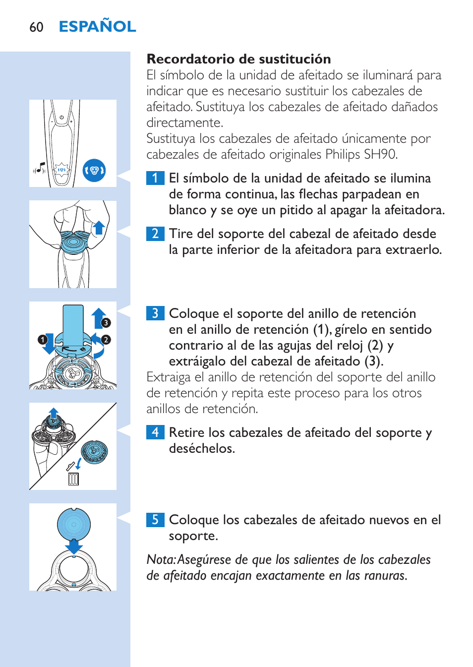 Philips SHAVER Series 9000 Rasoir électrique rasage à sec ou sous l'eau User Manual | Page 60 / 216