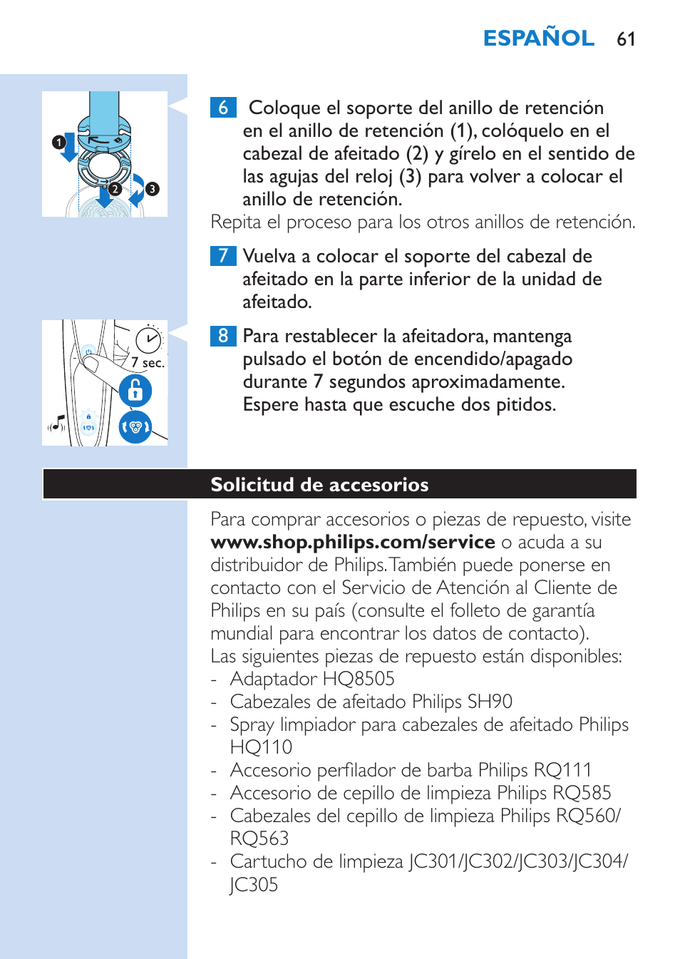 Philips SHAVER Series 9000 Rasoir électrique rasage à sec ou sous l'eau User Manual | Page 61 / 216