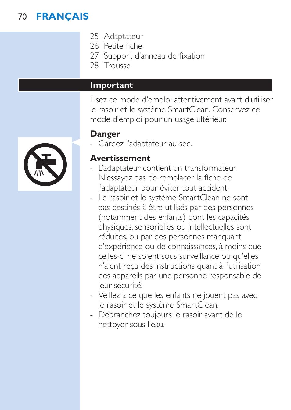 Philips SHAVER Series 9000 Rasoir électrique rasage à sec ou sous l'eau User Manual | Page 70 / 216