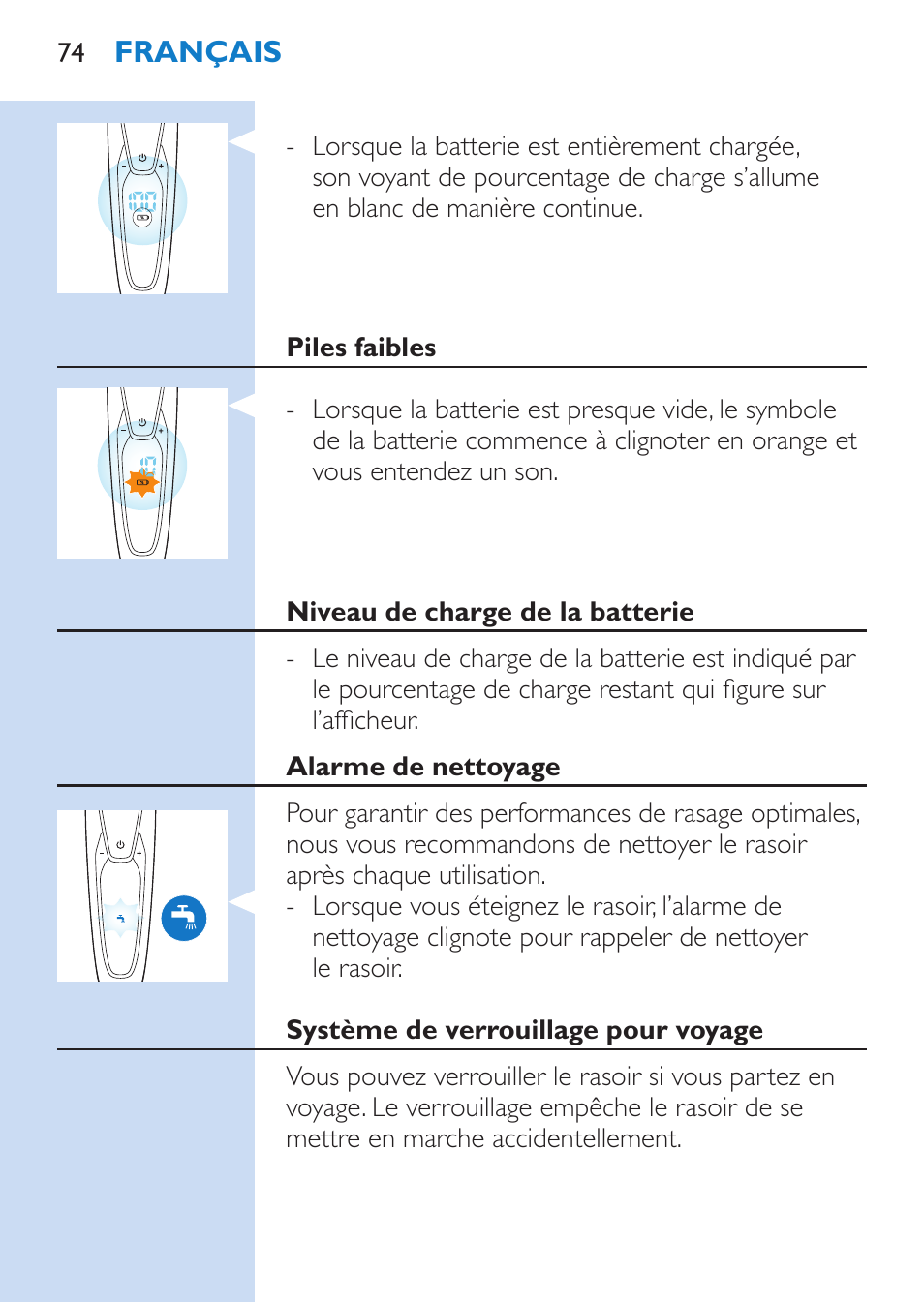 Philips SHAVER Series 9000 Rasoir électrique rasage à sec ou sous l'eau User Manual | Page 74 / 216