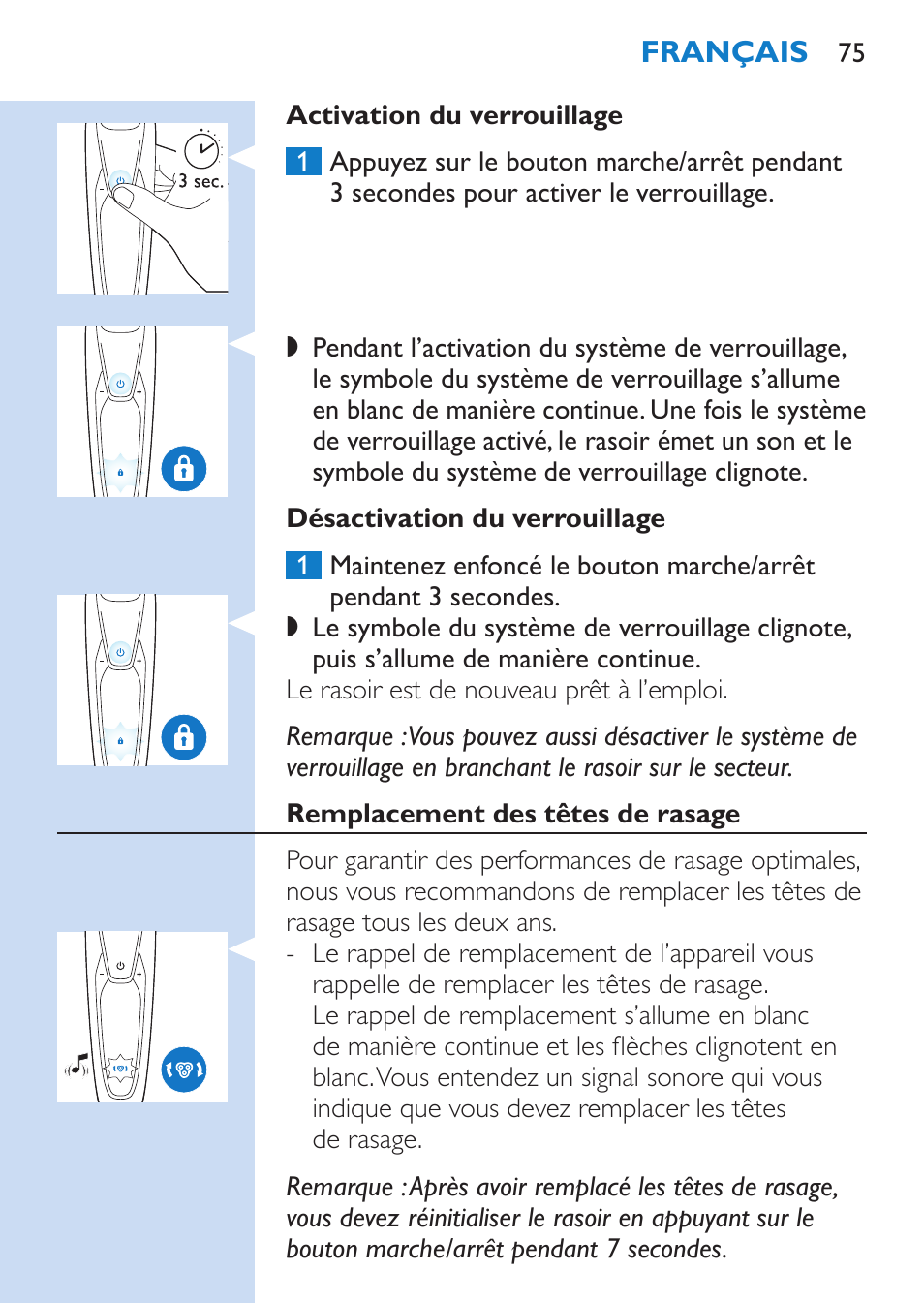 Philips SHAVER Series 9000 Rasoir électrique rasage à sec ou sous l'eau User Manual | Page 75 / 216