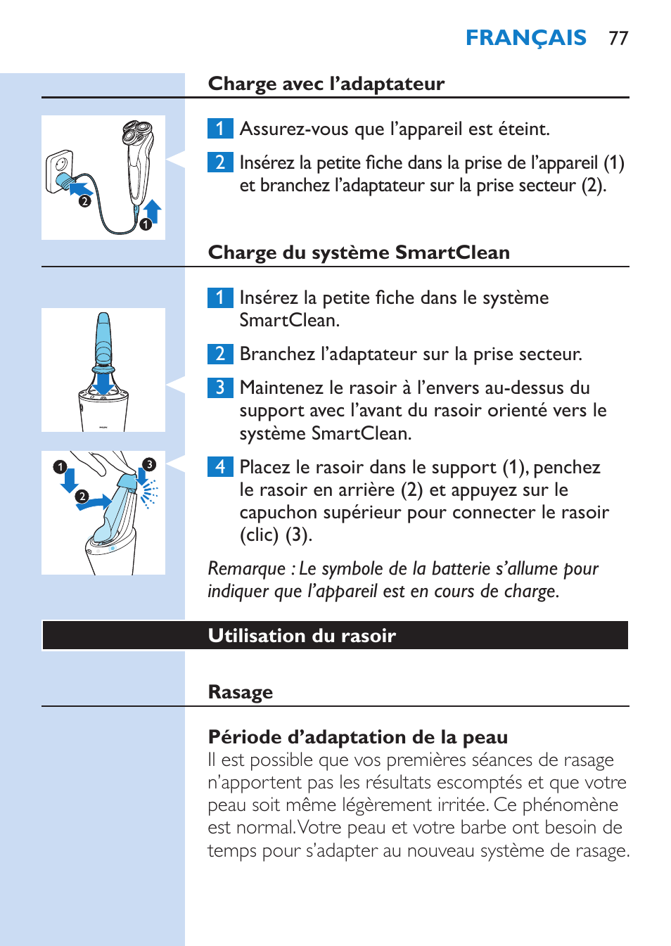 Philips SHAVER Series 9000 Rasoir électrique rasage à sec ou sous l'eau User Manual | Page 77 / 216