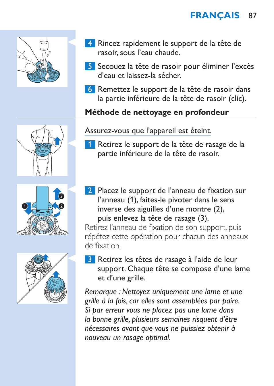 Philips SHAVER Series 9000 Rasoir électrique rasage à sec ou sous l'eau User Manual | Page 87 / 216