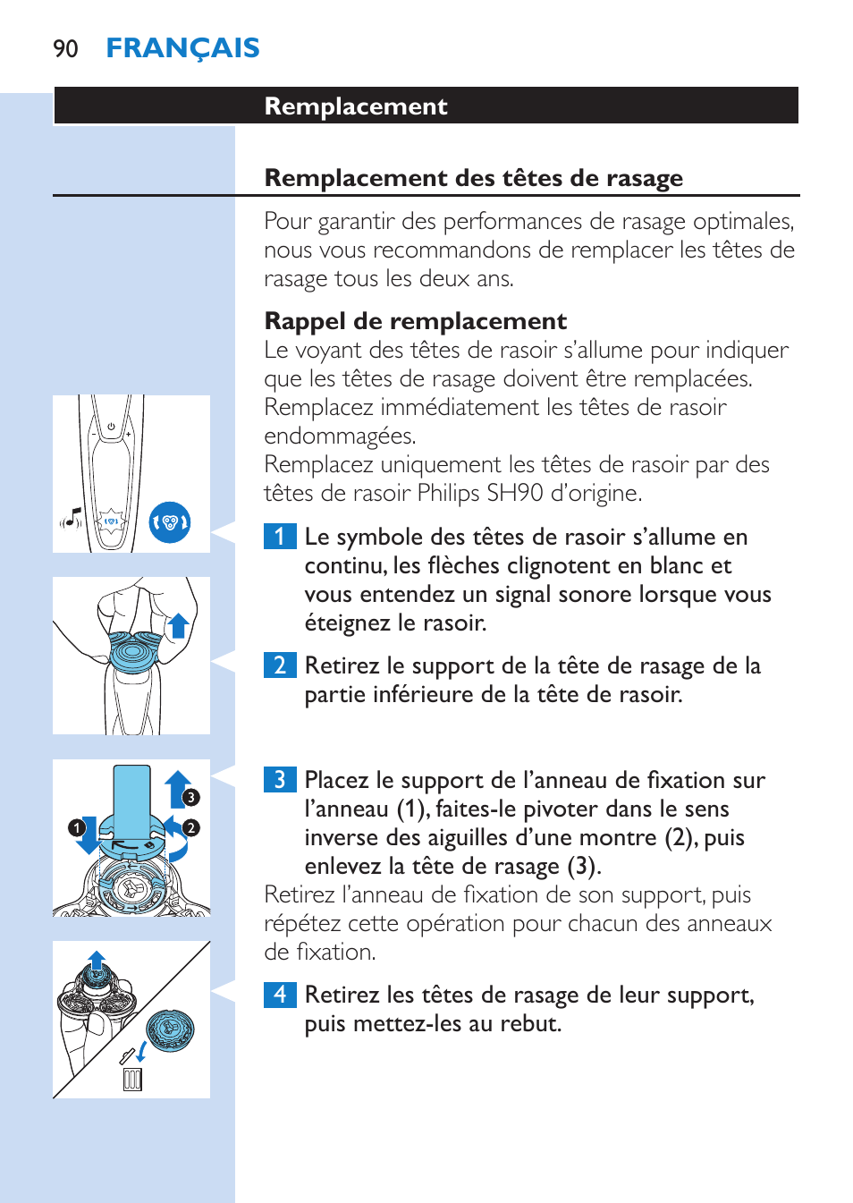 Philips SHAVER Series 9000 Rasoir électrique rasage à sec ou sous l'eau User Manual | Page 90 / 216