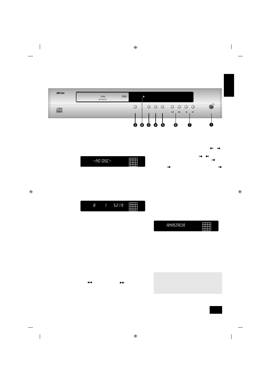 Using your cd player, No disc, Anastacia | Arcam Compact Disc Players CD72 User Manual | Page 5 / 8