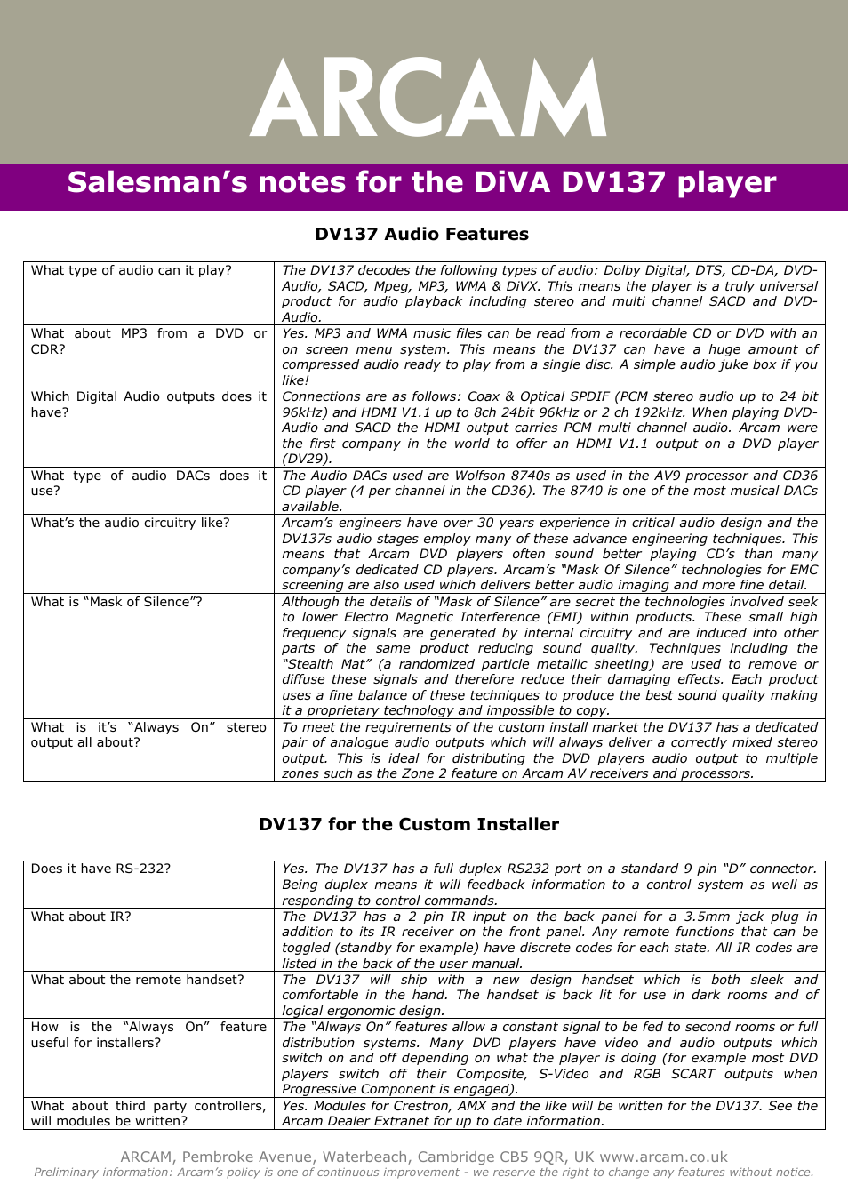 Arcam DV137 User Manual | Page 4 / 4