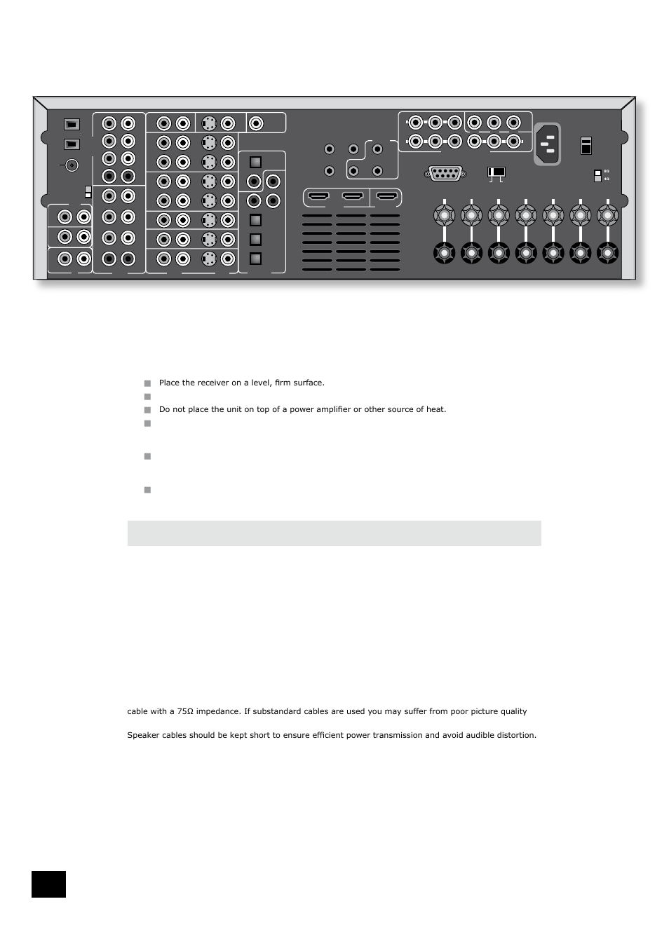 Installation, Positioning the unit, Cables | The avr350 rear panel, Place the receiver on a level, firm surface | Arcam AVR350 User Manual | Page 6 / 38