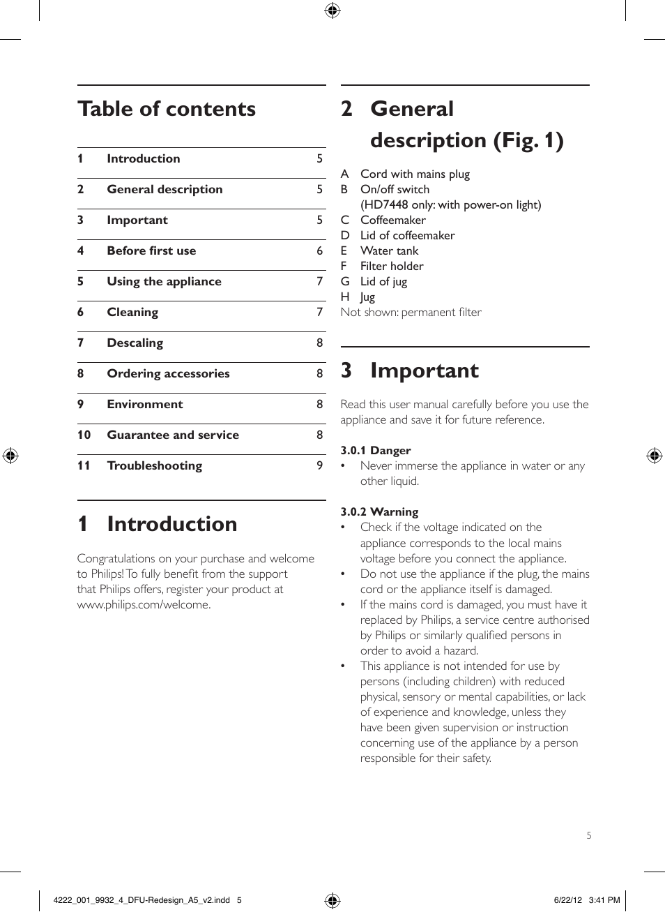 Philips Daily Collection Cafetière User Manual | Page 5 / 88