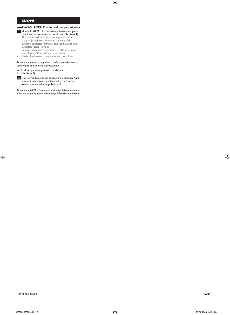 Philips Filtre sortie User Manual | Page 10 / 40