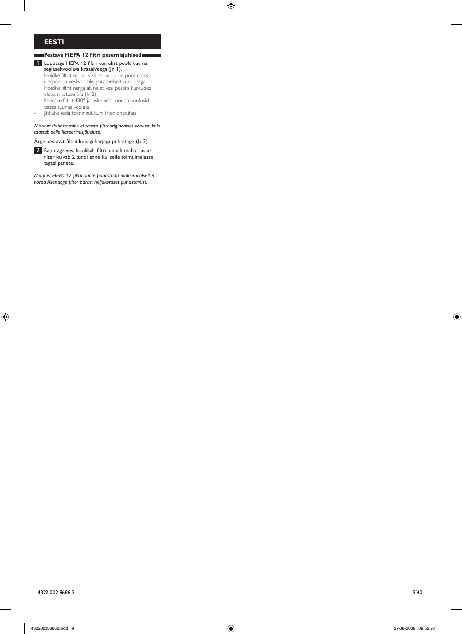 Philips Filtre sortie User Manual | Page 9 / 40