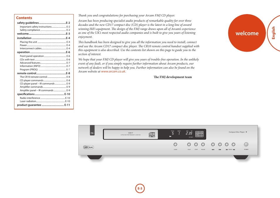 Arcam FMJ CD17 User Manual | Page 3 / 11