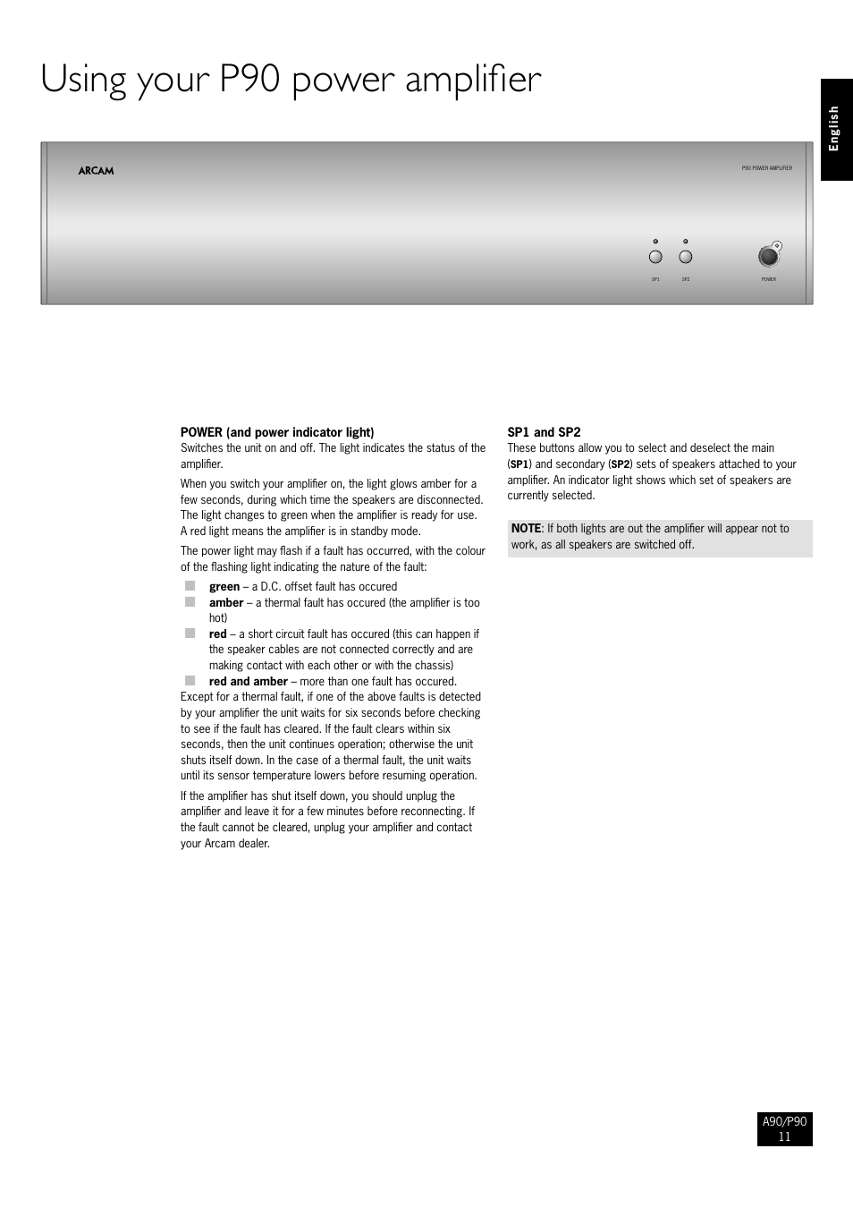 Using your p90 power amplifier | Arcam Amplifiers P90/3 User Manual | Page 11 / 15