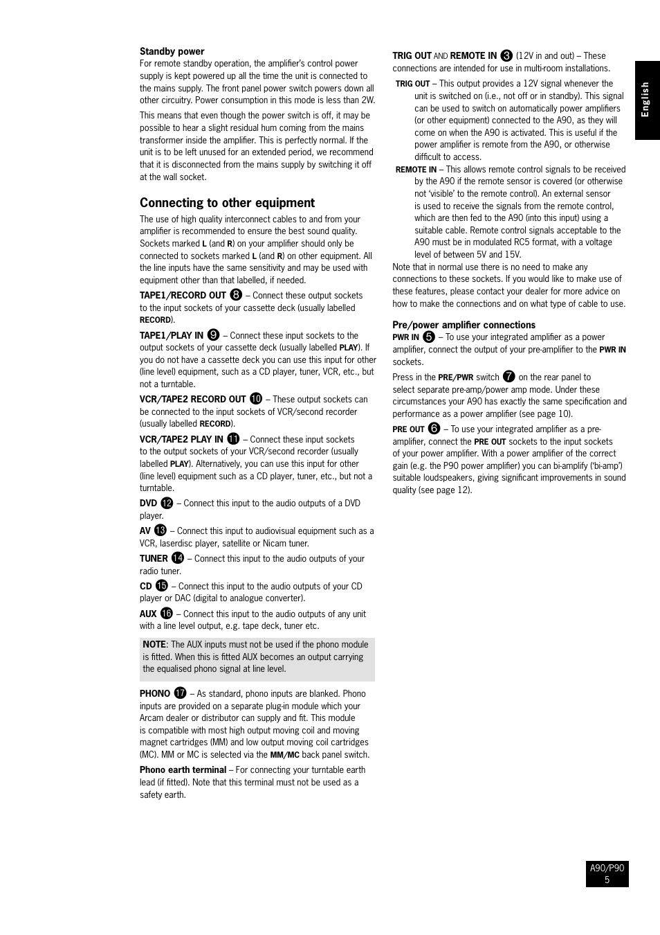Connecting to other equipment | Arcam Amplifiers P90/3 User Manual | Page 5 / 15