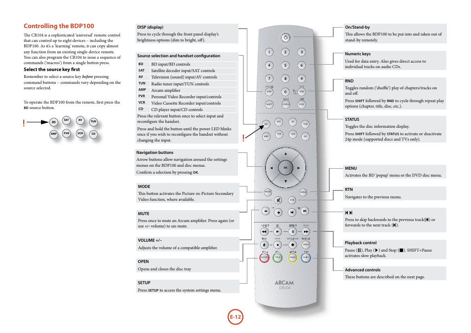 Controlling the bdp100 | Arcam FMJ Blue Ray Disc Player BDP100 User Manual | Page 12 / 36