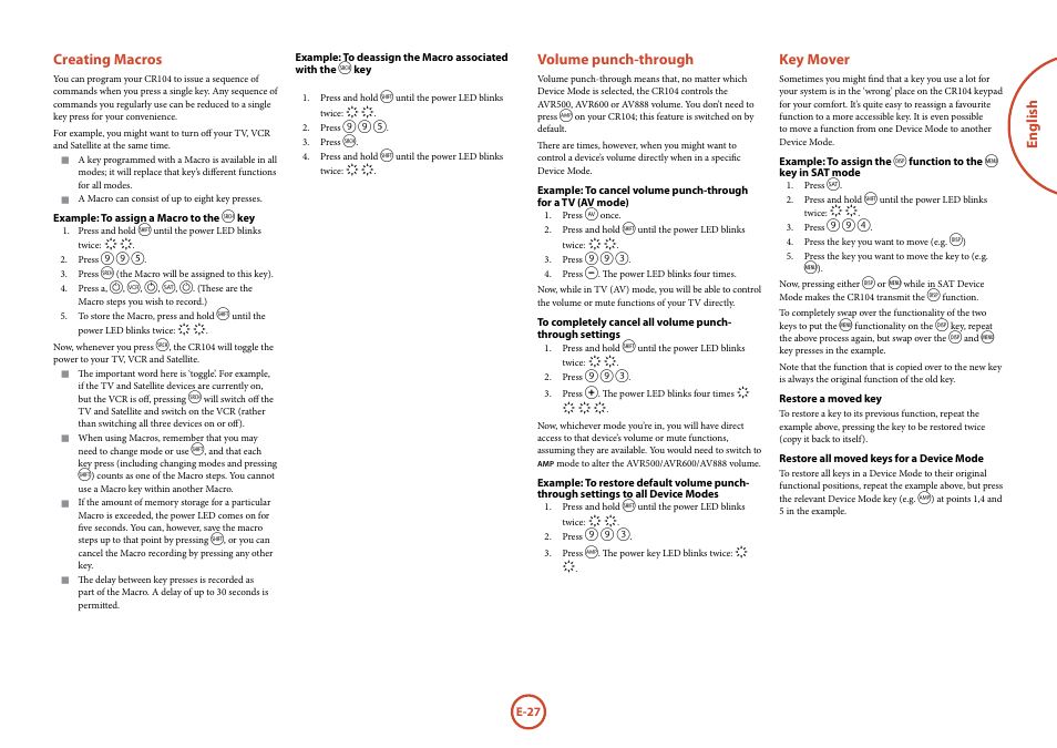 English, Volume punch-through, Key mover | Creating macros | Arcam FMJ Blue Ray Disc Player BDP100 User Manual | Page 27 / 36