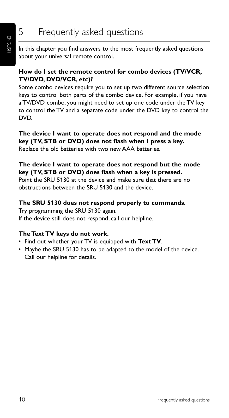 5frequently asked questions | Philips Télécommande universelle User Manual | Page 10 / 100