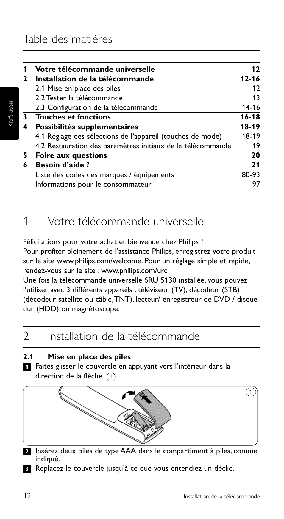 Philips Télécommande universelle User Manual | Page 12 / 100