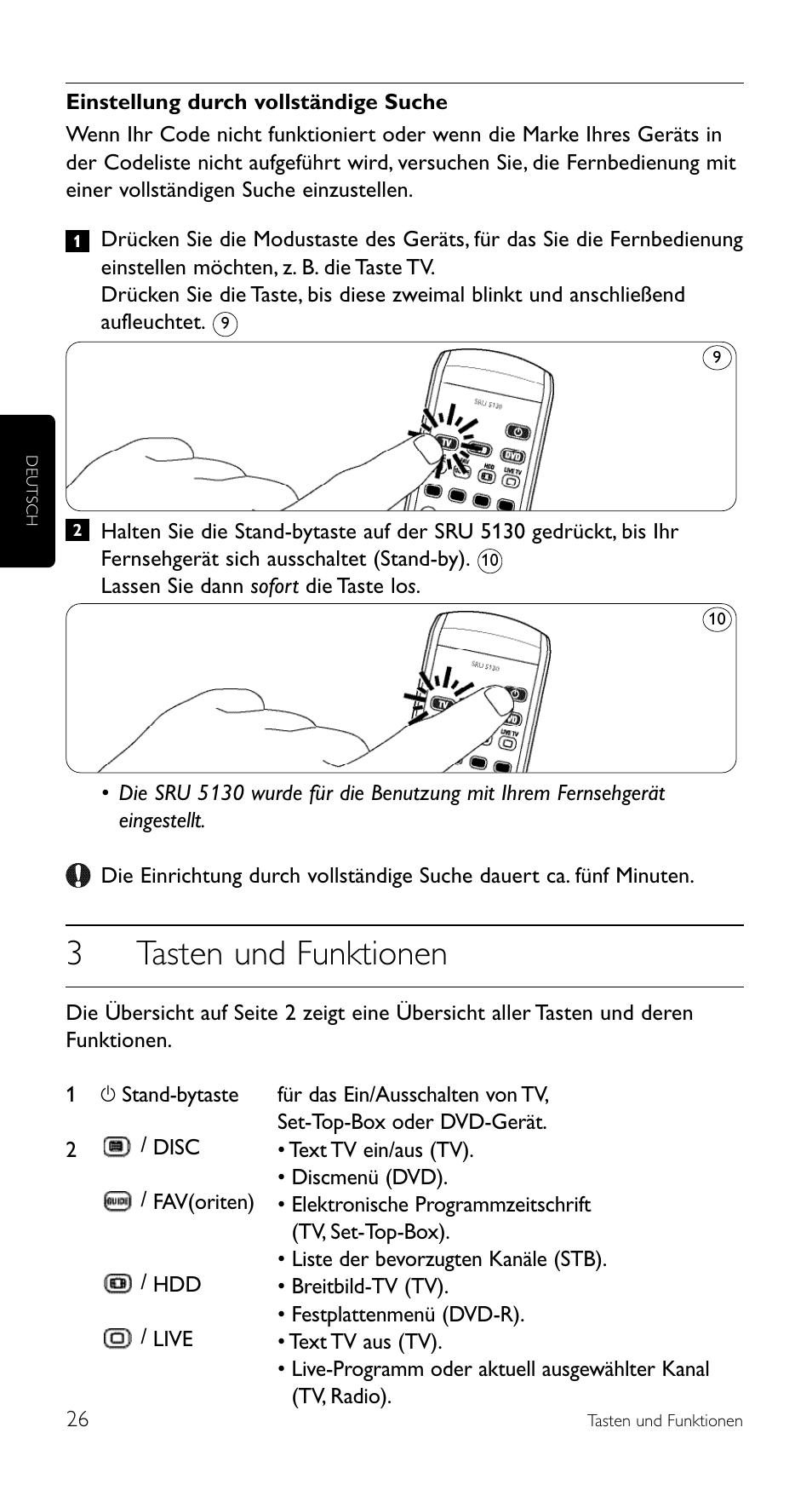 3tasten und funktionen | Philips Télécommande universelle User Manual | Page 26 / 100