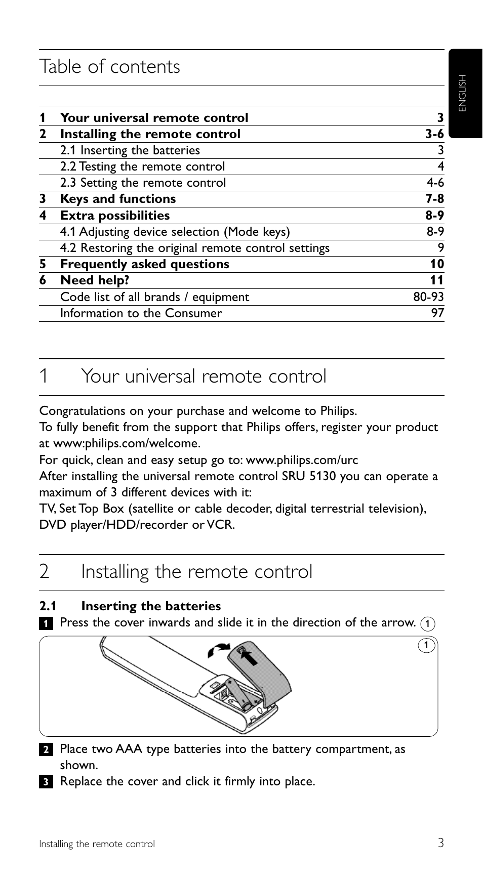 Philips Télécommande universelle User Manual | Page 3 / 100