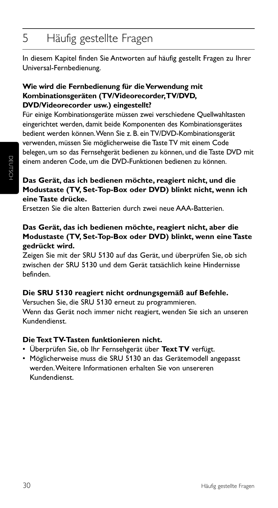 5häufig gestellte fragen | Philips Télécommande universelle User Manual | Page 30 / 100