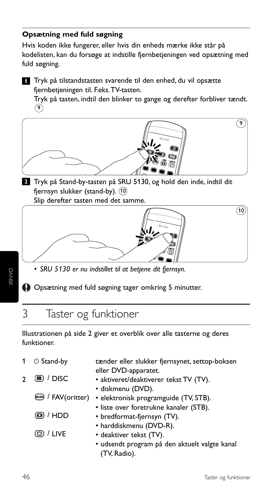 3taster og funktioner | Philips Télécommande universelle User Manual | Page 46 / 100