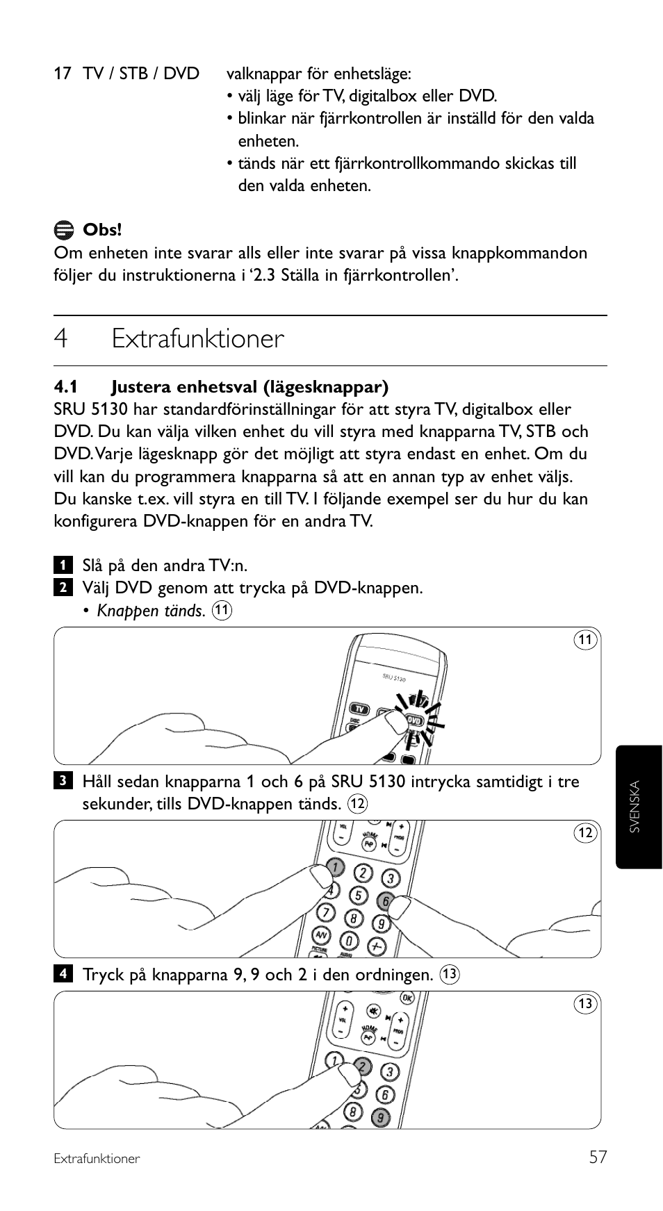 4extrafunktioner | Philips Télécommande universelle User Manual | Page 57 / 100