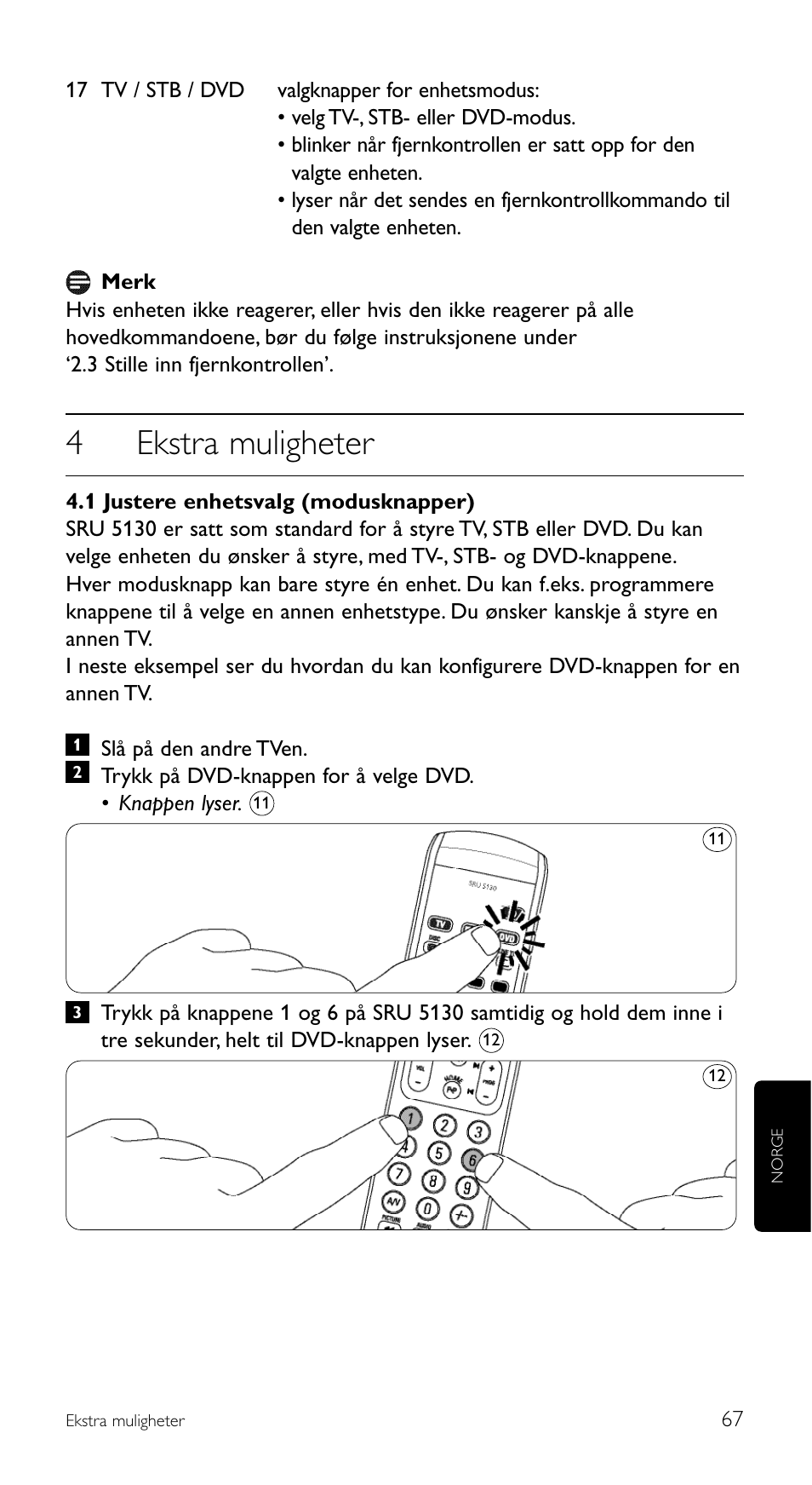 4ekstra muligheter | Philips Télécommande universelle User Manual | Page 67 / 100