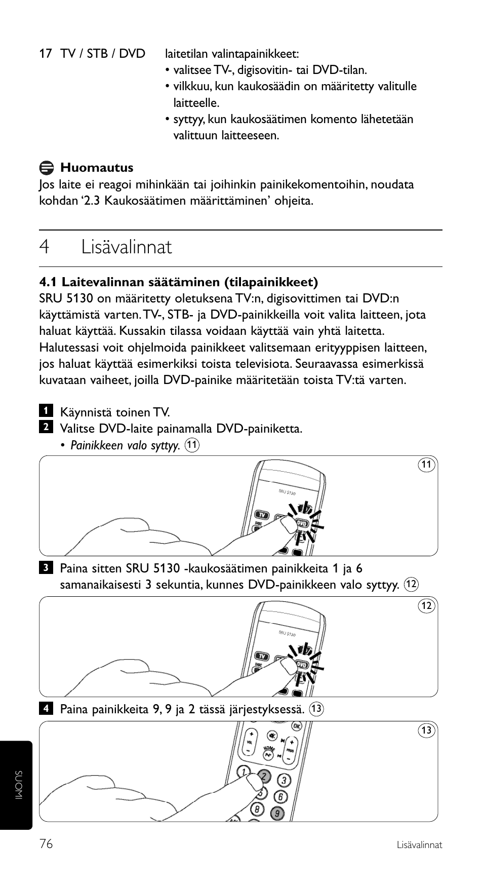 4lisävalinnat | Philips Télécommande universelle User Manual | Page 76 / 100