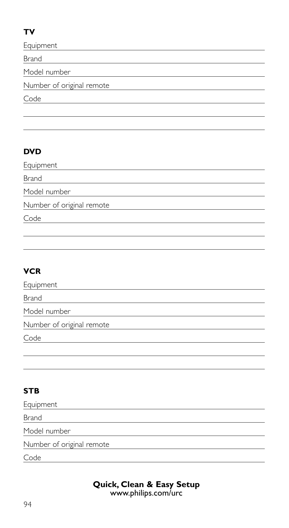 Philips Télécommande universelle User Manual | Page 94 / 100