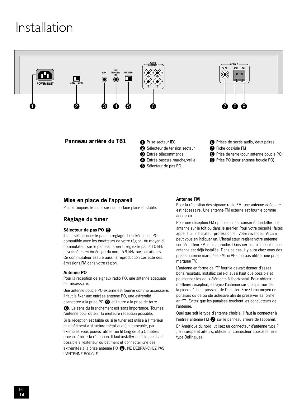 Installation | Arcam AM/FM Tuner T61 User Manual | Page 14 / 32