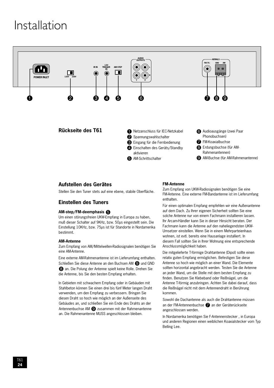 Installation | Arcam AM/FM Tuner T61 User Manual | Page 24 / 32