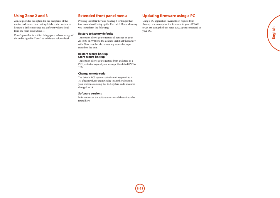 Arcam AVR Surround Amplifer AV888 User Manual | Page 23 / 68