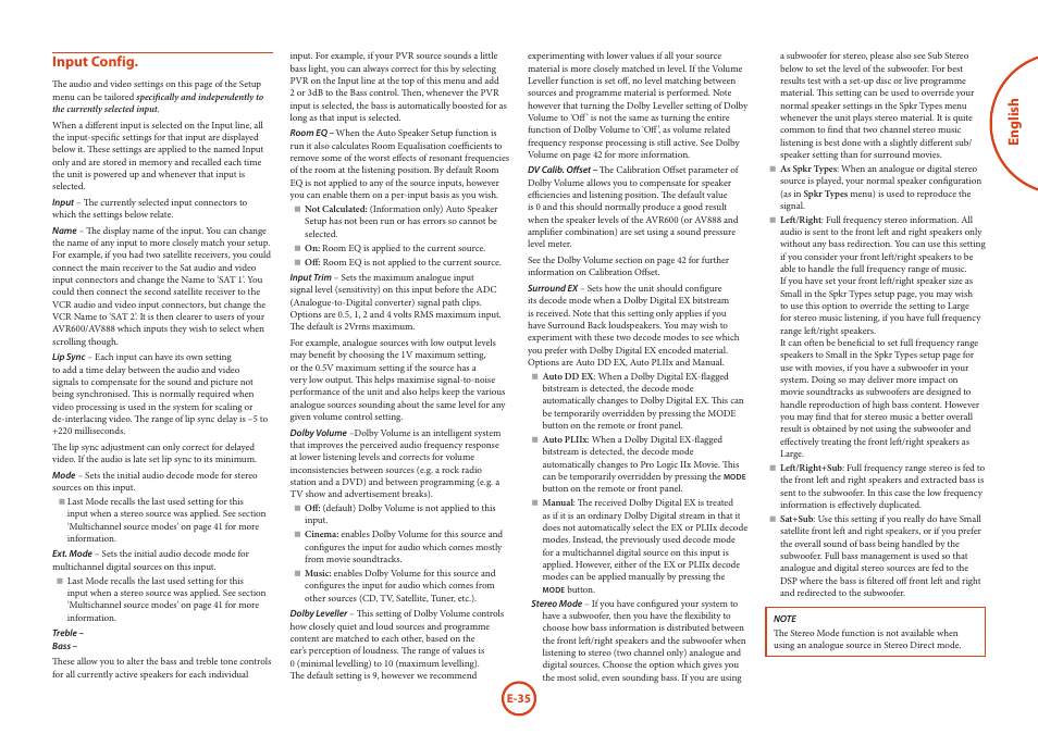 English input config | Arcam AVR Surround Amplifer AV888 User Manual | Page 37 / 68